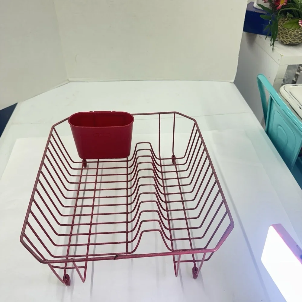 Vtg RED Rubbermaid Coated Wire Sink Dish Drainer Rack Rubber 14.25x12.75